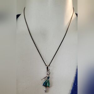 Elegant Silver and Lab Opal Lady Pendant Necklace